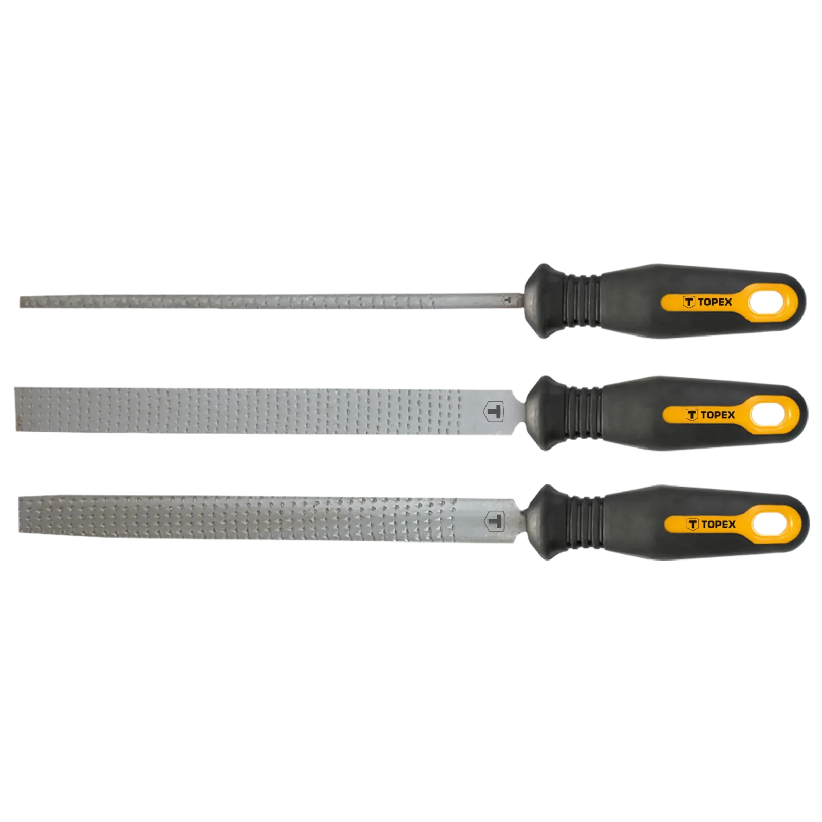 Рашпилі по дереву TOPEX, рукоятка двокомпонентна, 200мм, набір 3шт (06A330) UA