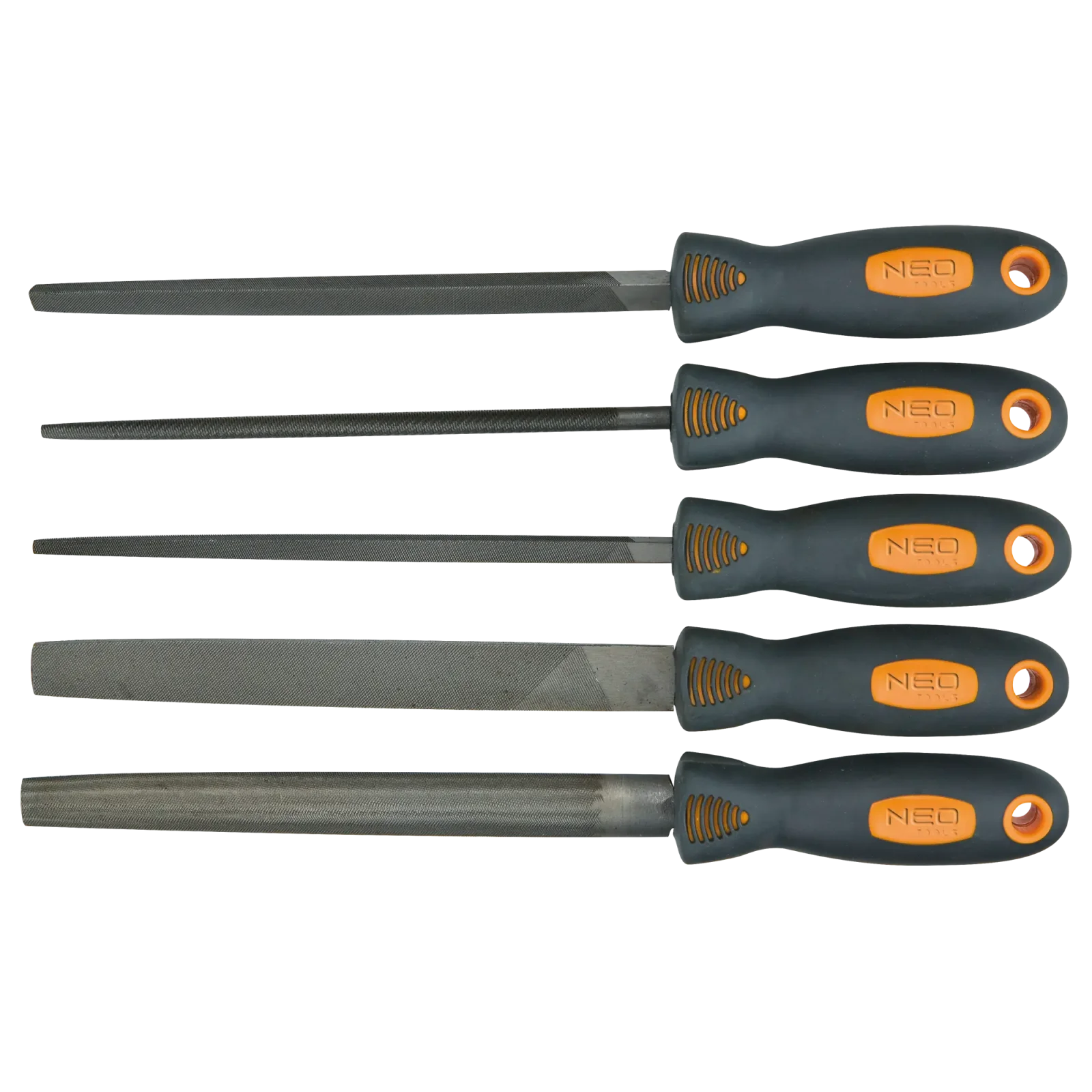 Напилки по металу Neo Tools, рукоятка двокомпонентна, 200мм, набір 5шт (37-610) UA