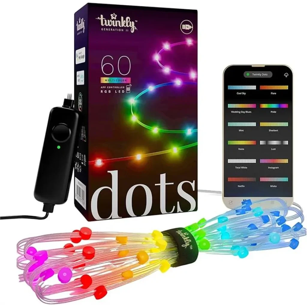 Гірлянда Smart LED Twinkly Dots Lights RGB 60 IP20 3м кабель прозорий, TWD060STP-T UA
