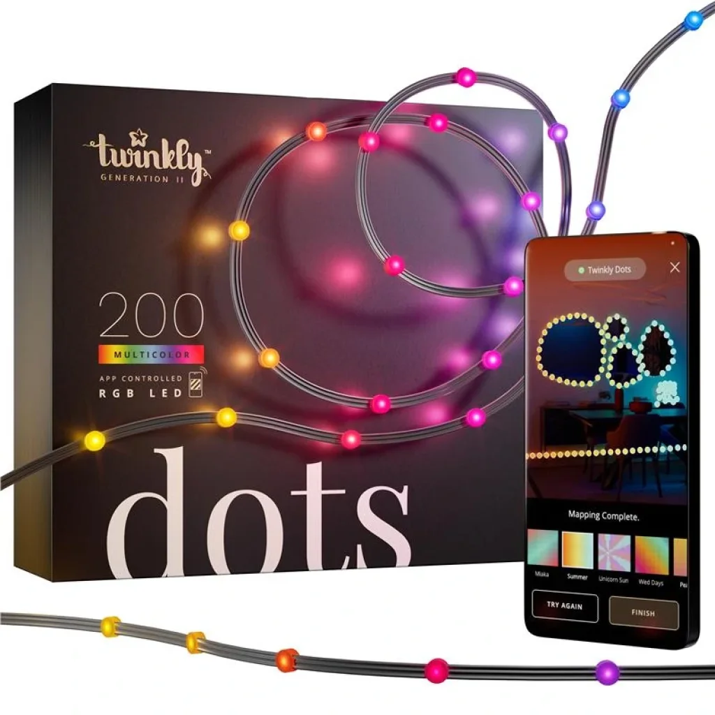 Гірлянда Smart LED Twinkly Dots Lights RGB 200 Gen II, IP44, 10м, кабель прозорий, TWD200STP-BEU UA