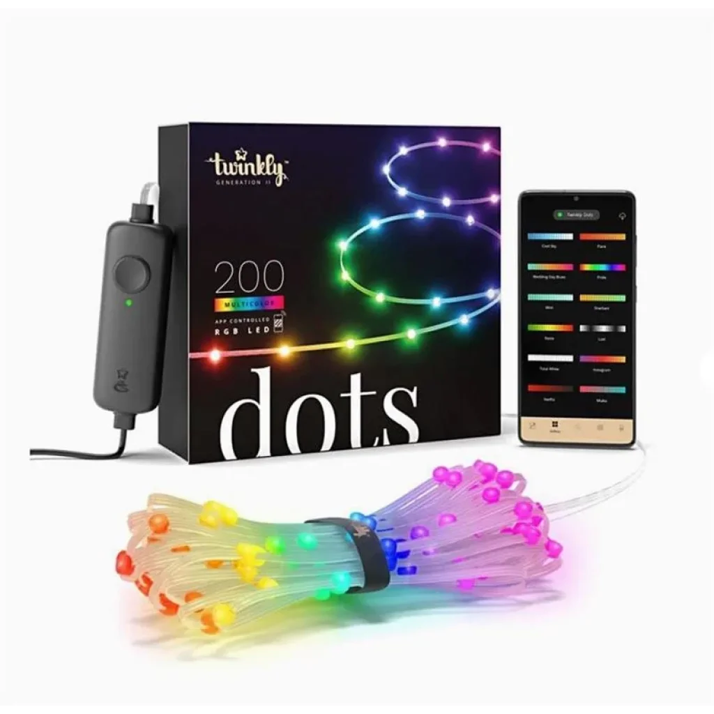 Гірлянда Smart LED Twinkly Dots Lights RGB 200 IP44 20м USB-C кабель прозорий, TWD200STP-TEU UA