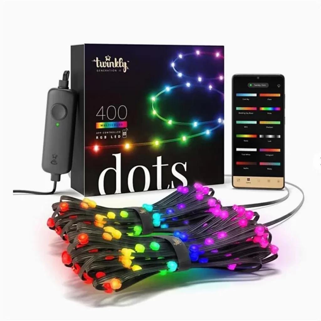 Гірлянда Smart LED Twinkly Dots Lights RGB 400 IP44 20м USB-C кабель чорний, TWD400STP-BEU UA