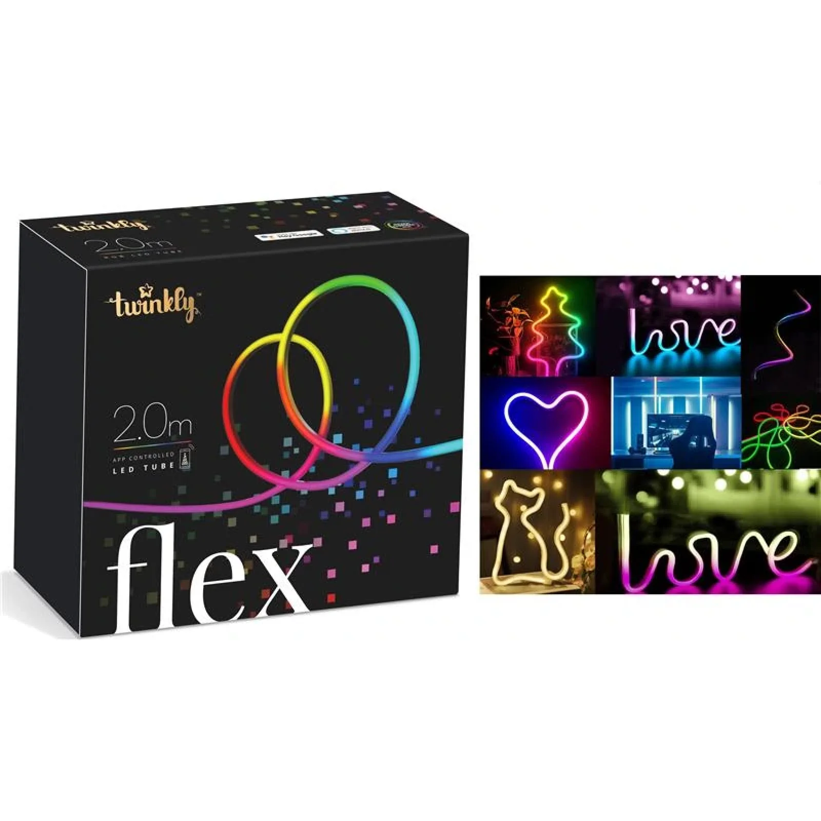 Smart LED Гірлянда Twinkly Flex RGB 200, гнучкий контур, IP20, довжина 2м, кабель білий, TWFL200STW-WEU UA
