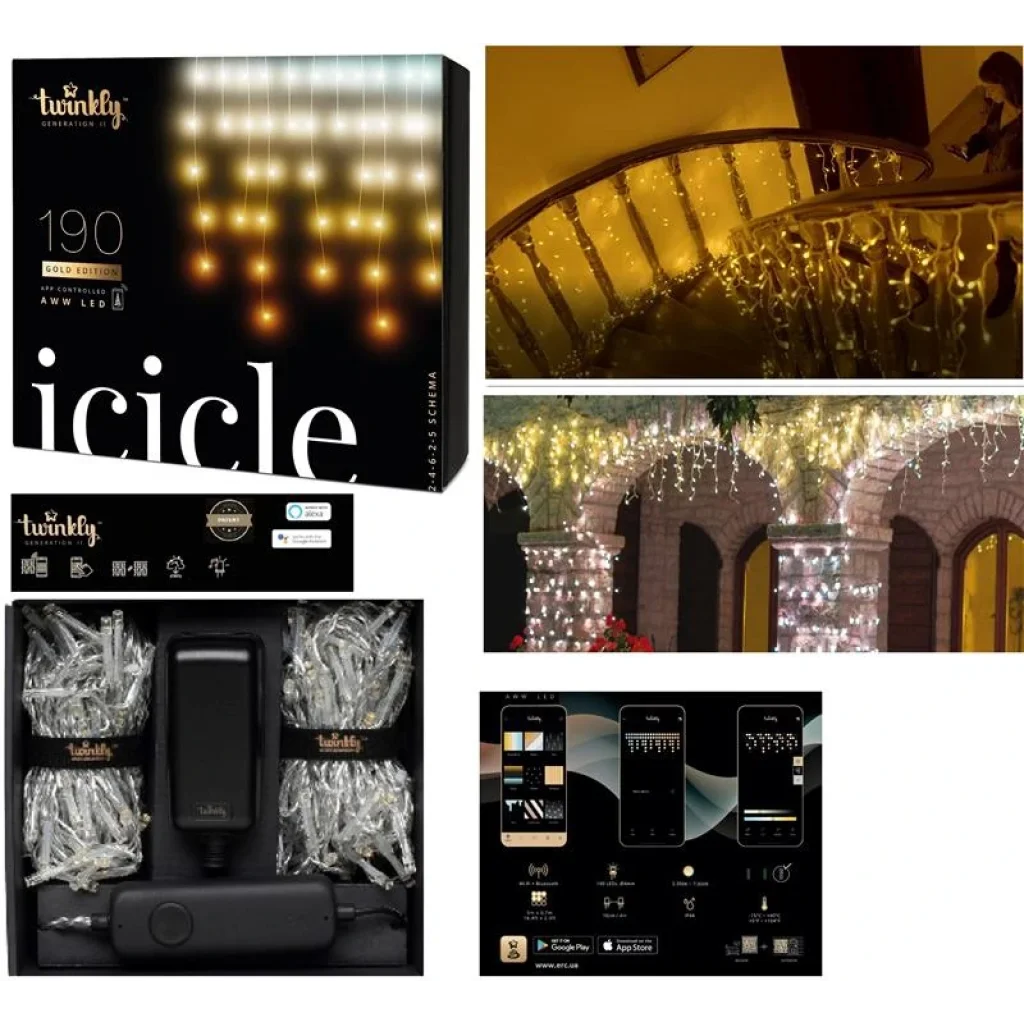 Smart LED Гірлянда Twinkly Icicle AWW 190, Gen II, IP44, довжина 5м, кабель прозорий, TWI190GOP-TEU UA