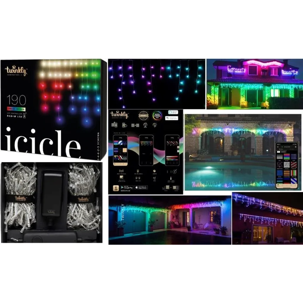 Smart LED Гирлянда Twinkly Icicle RGBW 190, Gen II, IP44, длина 5м, кабель прозрачный, TWI190SPP-TEU UA