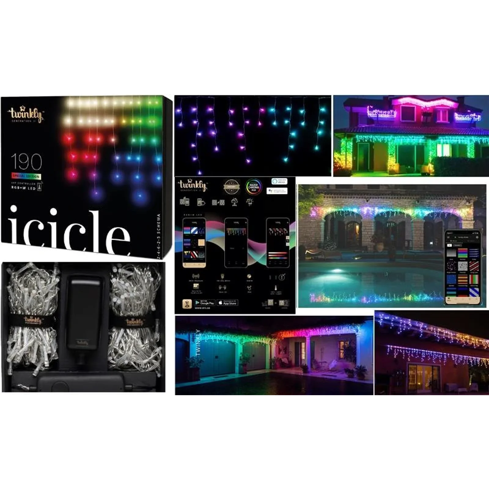 Smart LED Гірлянда Twinkly Icicle RGBW 190, Gen II, IP44, довжина 5м, кабель прозорий, TWI190SPP-TEU UA