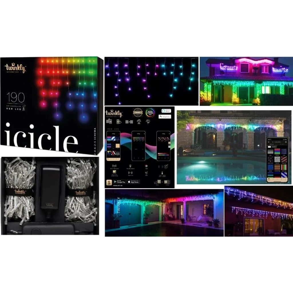 Smart LED Гирлянда Twinkly Icicle RGB 190, Gen II, IP44, длина 5м, кабель прозрачный, TWI190STP-TEU UA