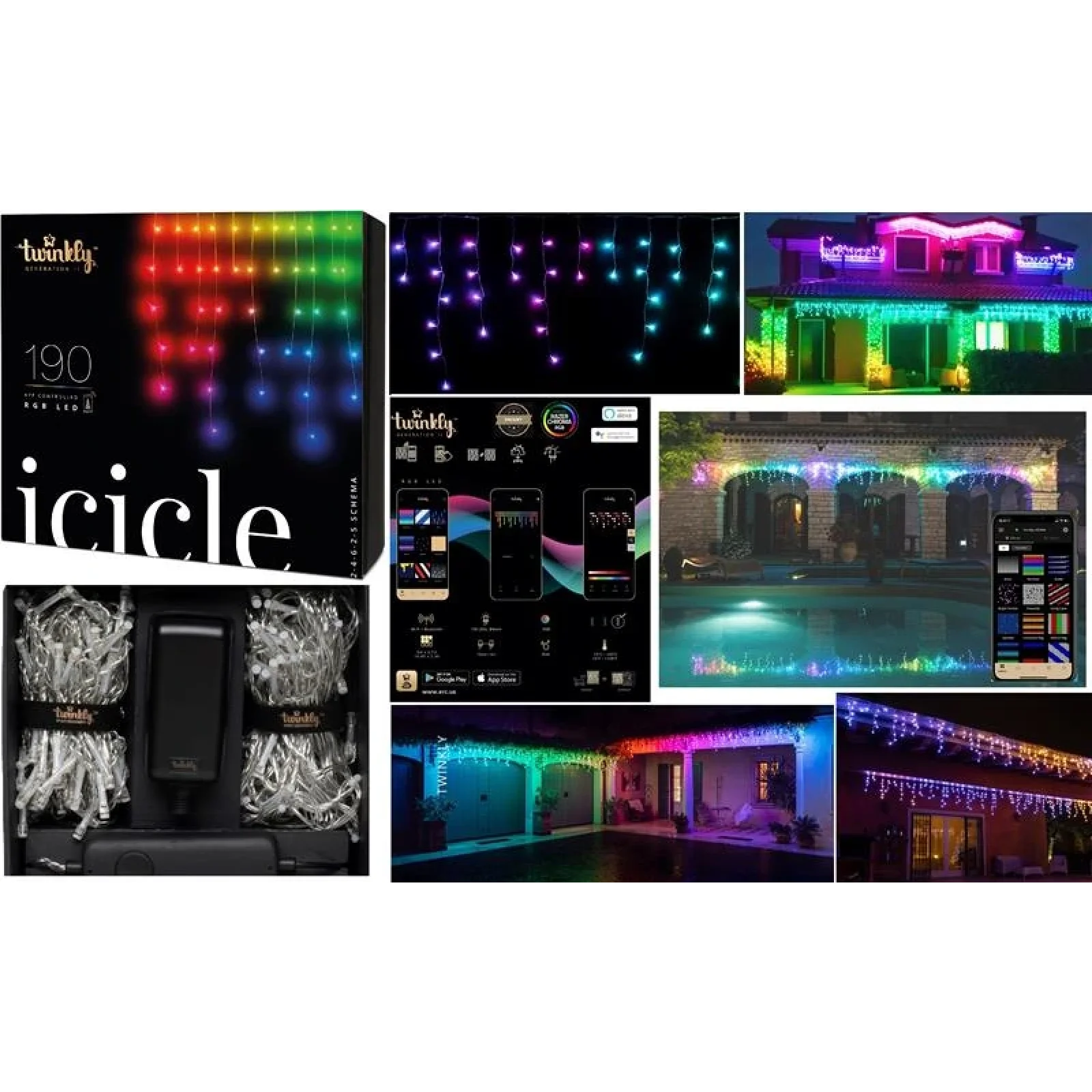 Smart LED Гирлянда Twinkly Icicle RGB 190, Gen II, IP44, длина 5м, кабель прозрачный, TWI190STP-TEU UA