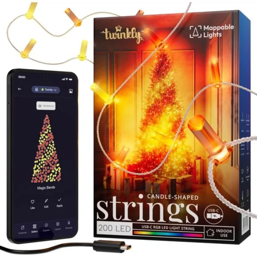 Гірлянда Smart LED Twinkly Strings Candle RGB 200 IP20 12м USB-C кабель прозорий, TWKC200RGB-T UA