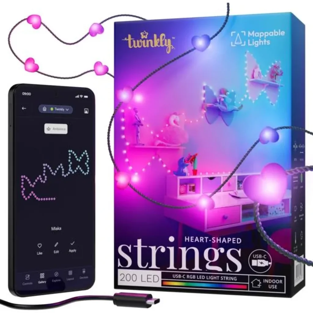 Гірлянда Smart LED Twinkly Candle Heart RGB 200 IP20 USB-C кабель зелений, TWKH200RGB-G UA