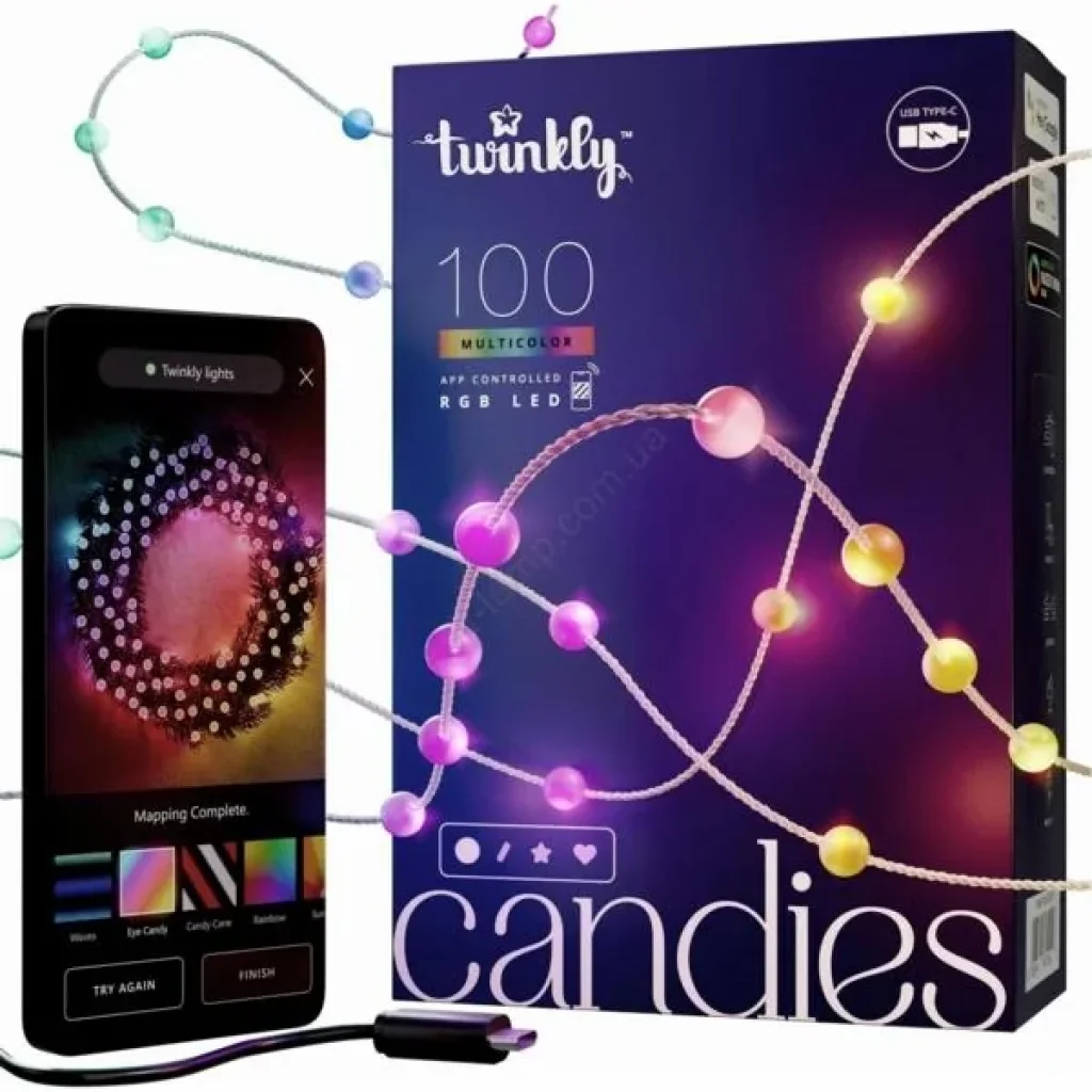 Гірлянда Smart LED Twinkly Candle Pearl RGB 100 IP20 USB-C кабель зелений, TWKP100RGB-G UA