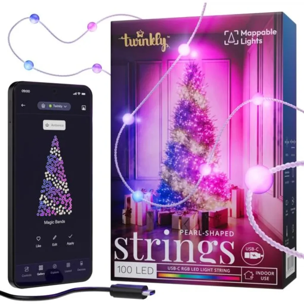 Гірлянда Smart LED Twinkly Candle Pearl RGB 100 IP20 USB-C кабель прозорий, TWKP100RGB-T UA