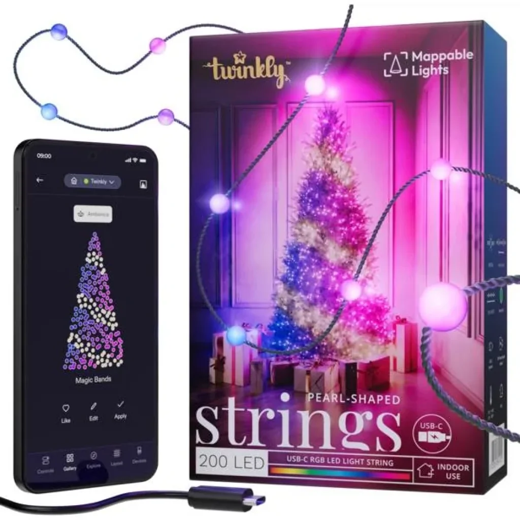 Гірлянда Smart LED Twinkly Candle Pearl RGB 200 IP20 USB-C кабель зелений, TWKP200RGB-G UA