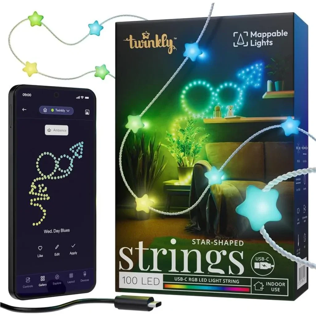 Гірлянда Smart LED Twinkly Strings Star RGB 100 IP20 6м USB-C кабель прозорий, TWKS100RGB-T UA