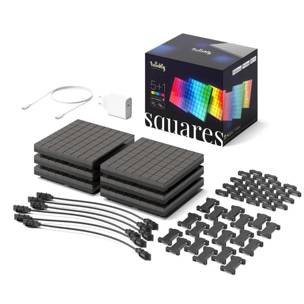Панель Smart LED Twinkly Squares 1+5 RGB, Gen II, IP20, 16x16см, кабель білий, TWQ064STW-07-BEU UA