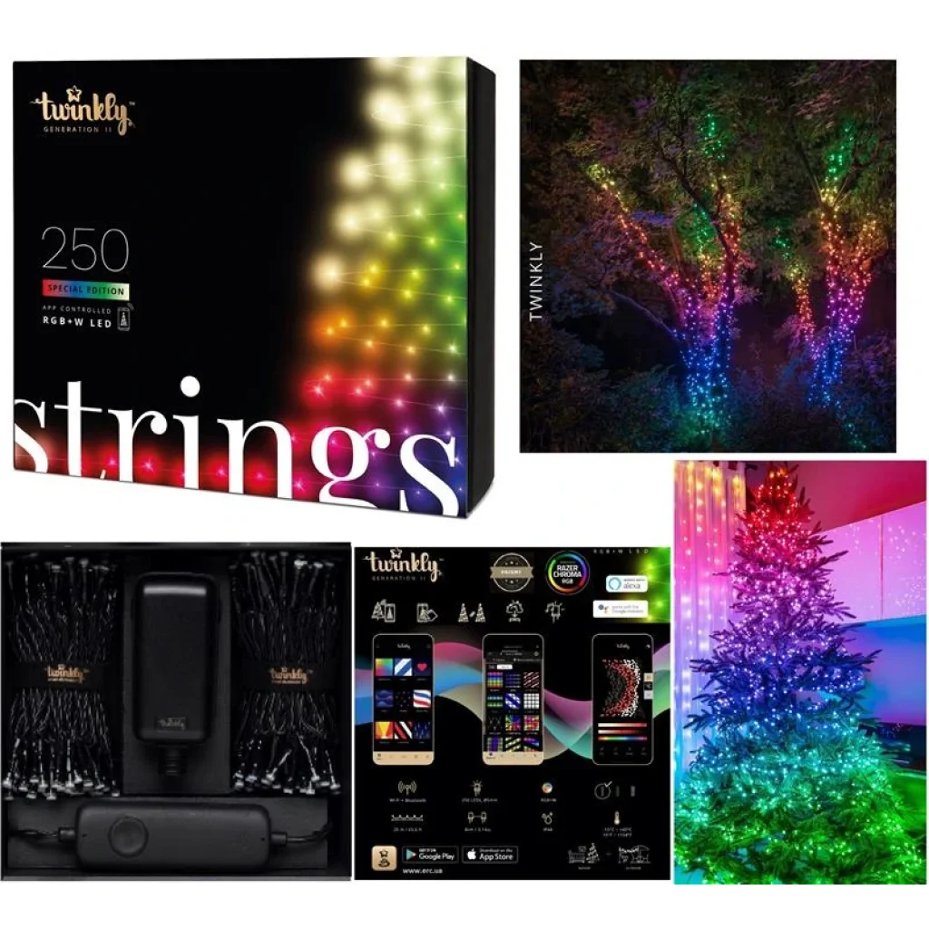 Smart LED Гирлянда Twinkly Strings RGBW 250, Gen II, IP44, длина 20м, кабель черный, TWS250SPP-BEU UA