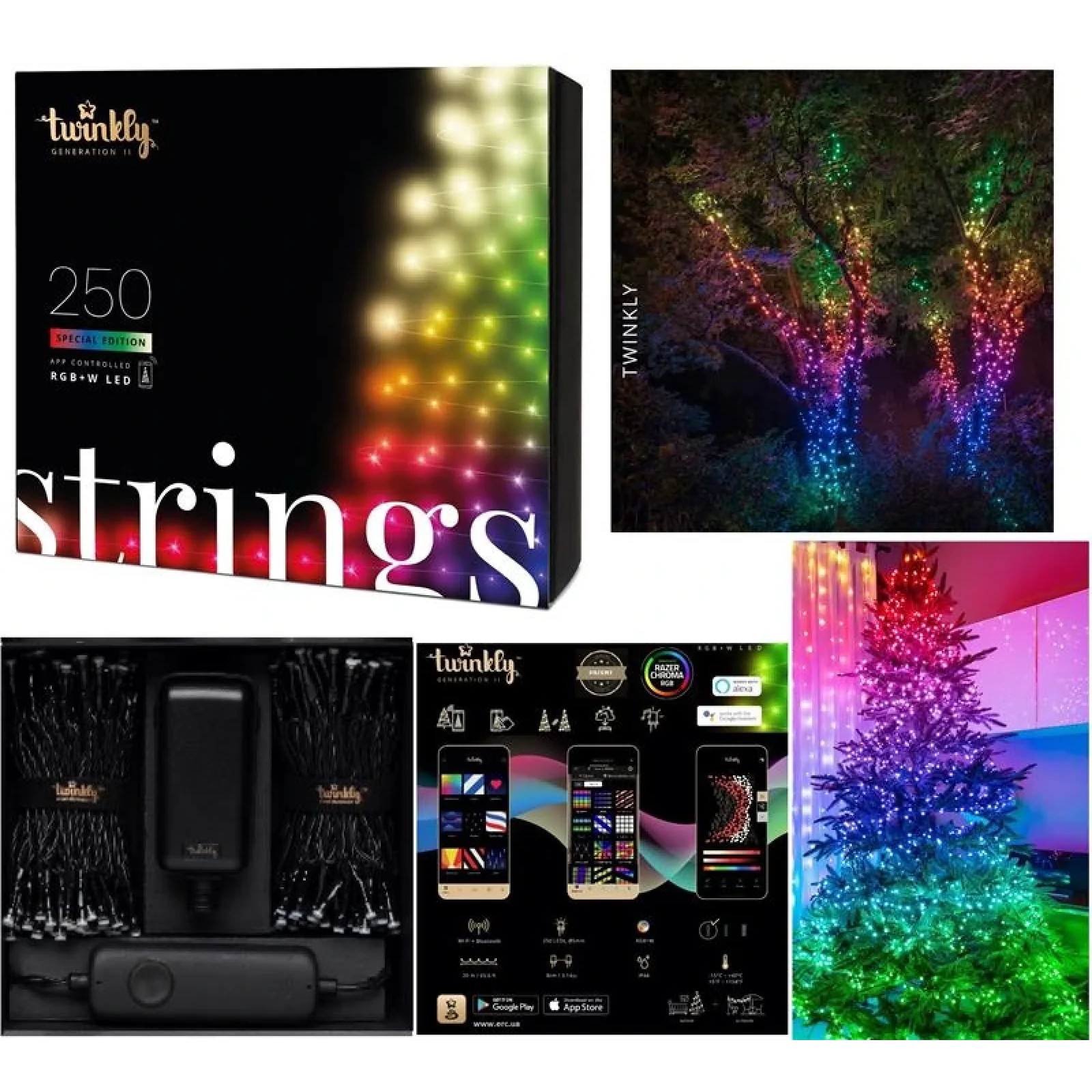 Smart LED Гірлянда Twinkly Strings RGBW 250, Gen II, IP44, довжина 20м, кабель чорний, TWS250SPP-BEU UA