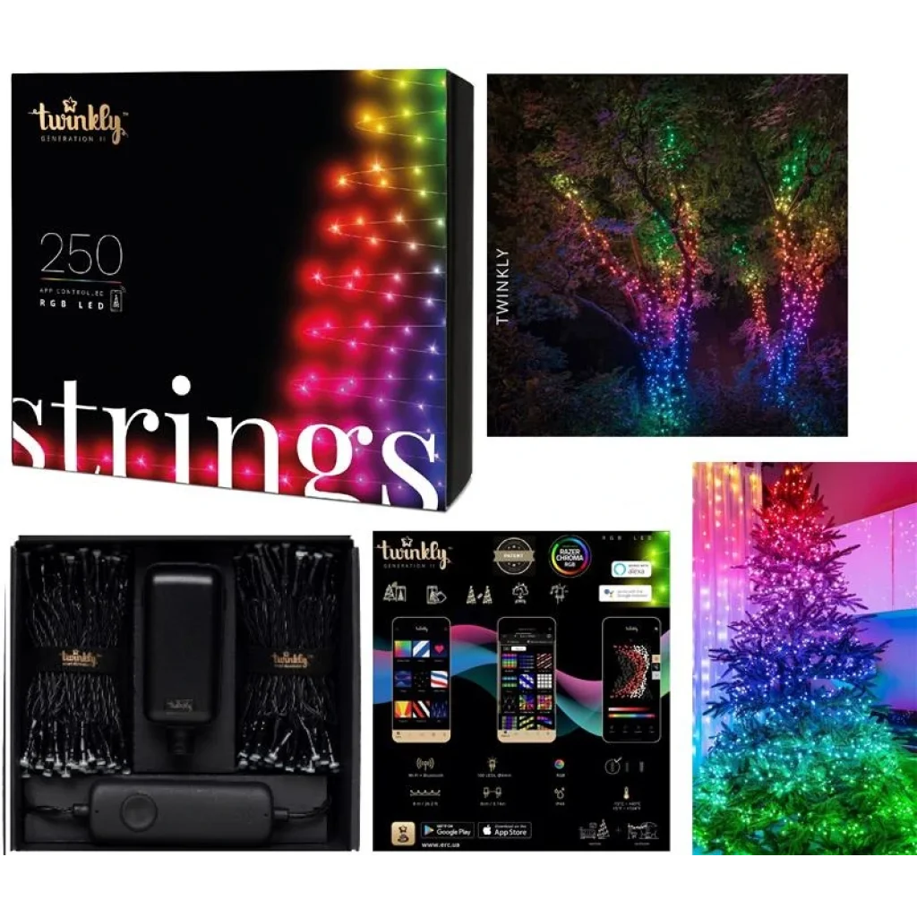 Smart LED Гирлянда Twinkly Strings RGB 250, Gen II, IP44, длина 20м, кабель черный, TWS250STP-BEU UA