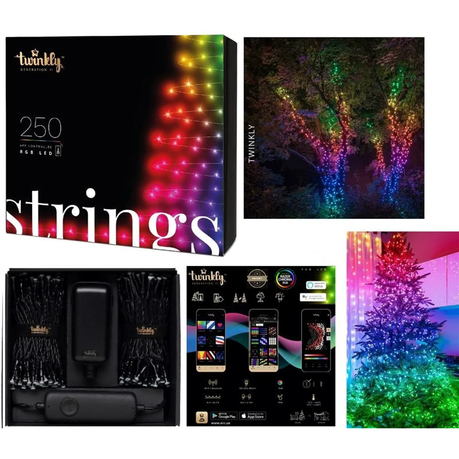 Smart LED Гірлянда Twinkly Strings RGB 250, Gen II, IP44, довжина 20м, кабель чорний, TWS250STP-BEU UA