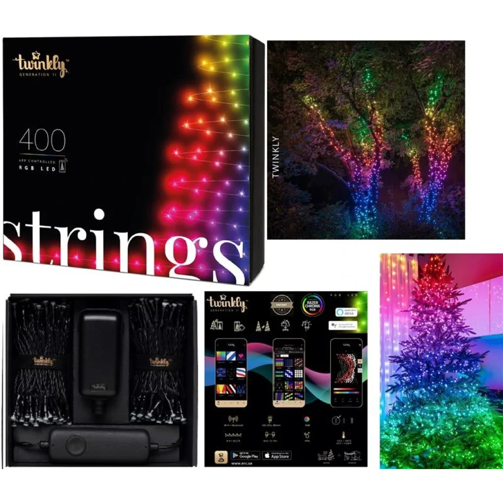Smart LED Гирлянда Twinkly Strings RGB 400, Gen II, IP44, длина 32м, кабель черный, TWS400STP-BEU UA