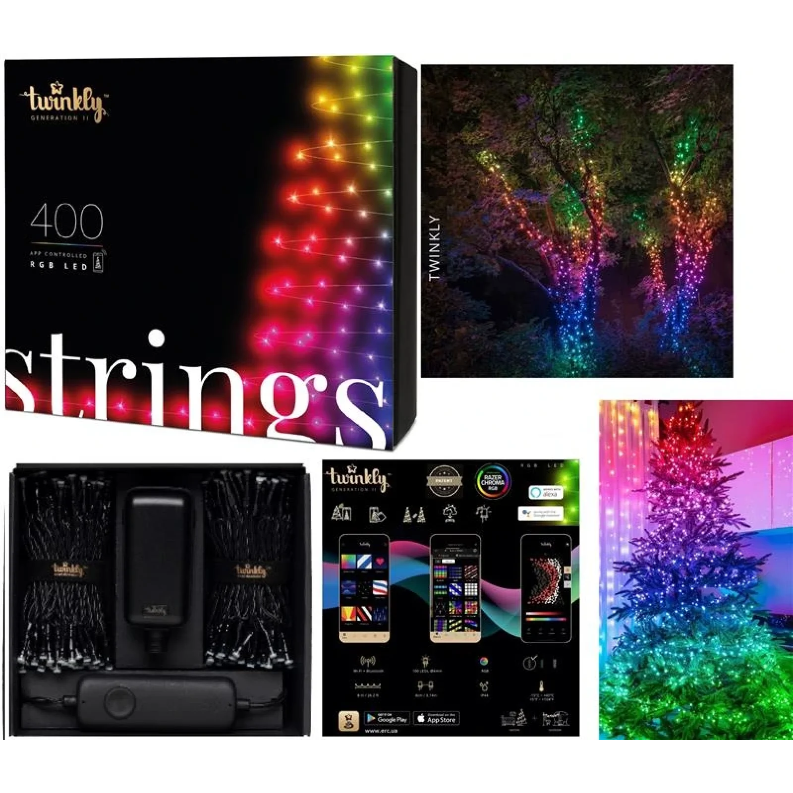 Smart LED Гірлянда Twinkly Strings RGB 400, Gen II, IP44, довжина 32м, кабель чорний, TWS400STP-BEU UA