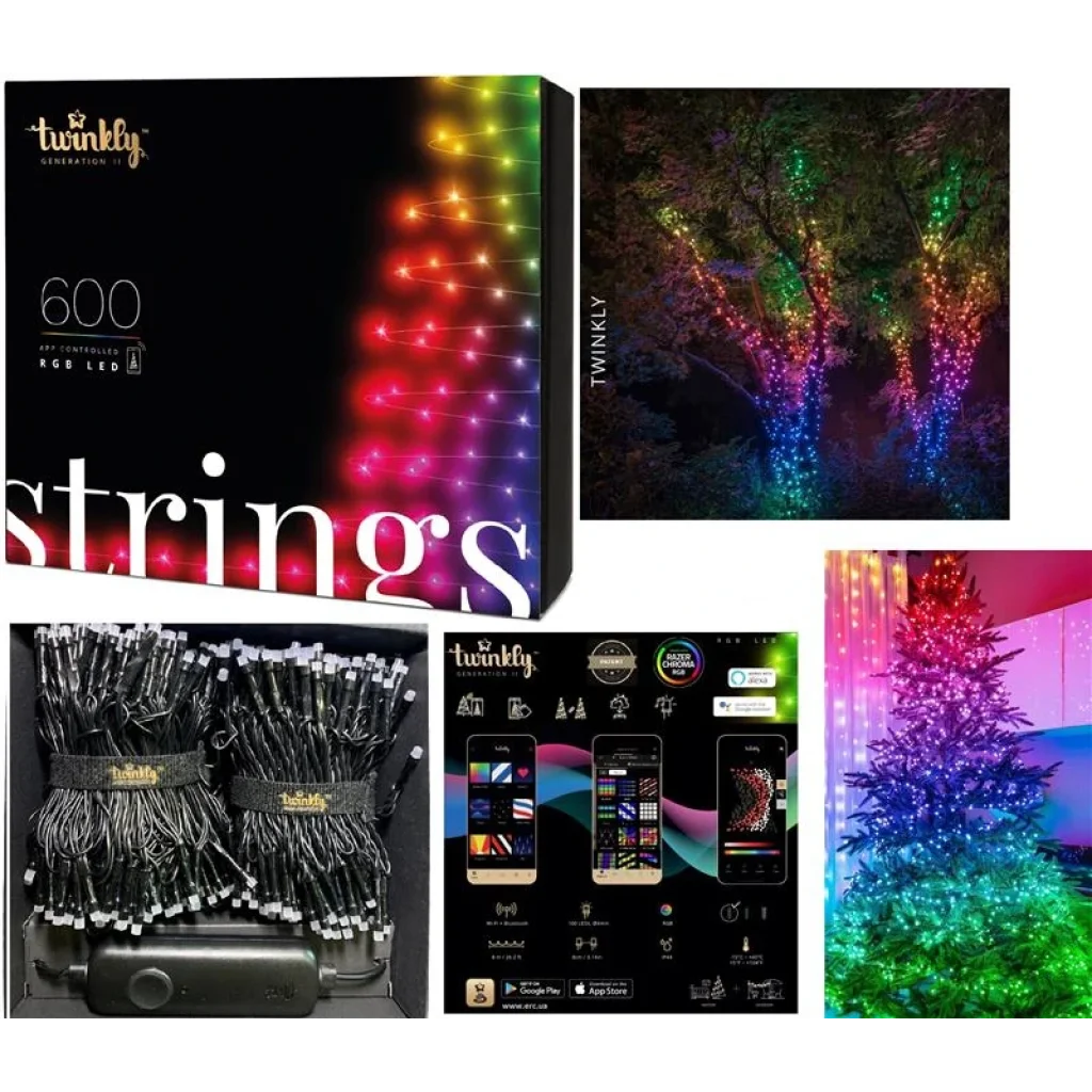 Smart LED Гірлянда Twinkly Strings RGB 600, Gen II, IP44, довжина 48м, кабель чорний, TWS600STP-BEU UA