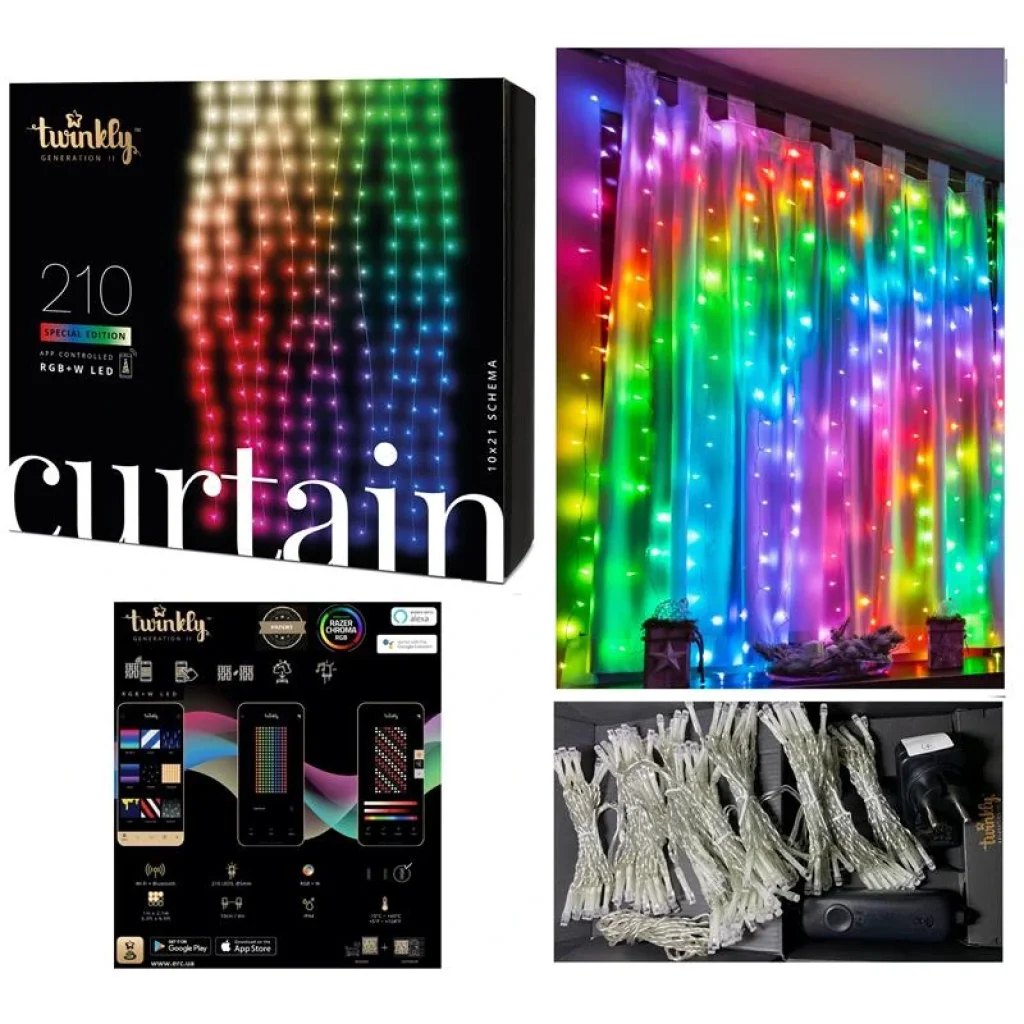 Smart LED Гірлянда Twinkly Curtain RGBW 210, Gen II, IP44, 1.45м*2.1м, кабель прозорий, TWW210SPP-TEU UA