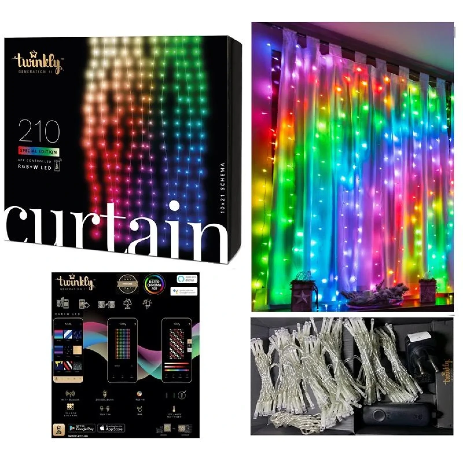 Smart LED Гірлянда Twinkly Curtain RGBW 210, Gen II, IP44, 1.45м*2.1м, кабель прозорий, TWW210SPP-TEU UA