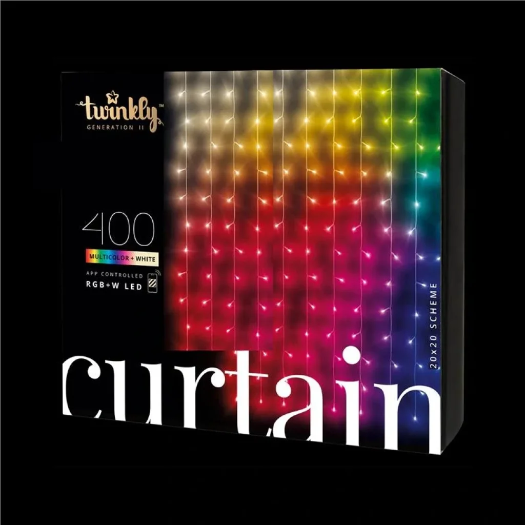 Гірлянда Smart LED Twinkly Curtain RGBW 400, Gen II, IP44, 1.45 х 2.1м, кабель прозорий, TWW400SPP-TEU UA