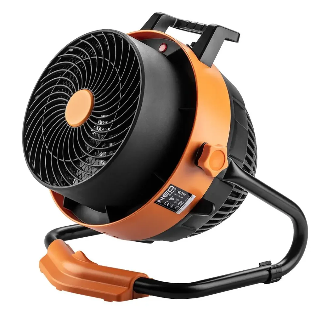 Теплова гармата електрична Neo Tools, 2в1, 2.4кВт, 35-50м кв, 460м куб/год, цифрове регулювання, чорно-помаранчевий (90-071) UA