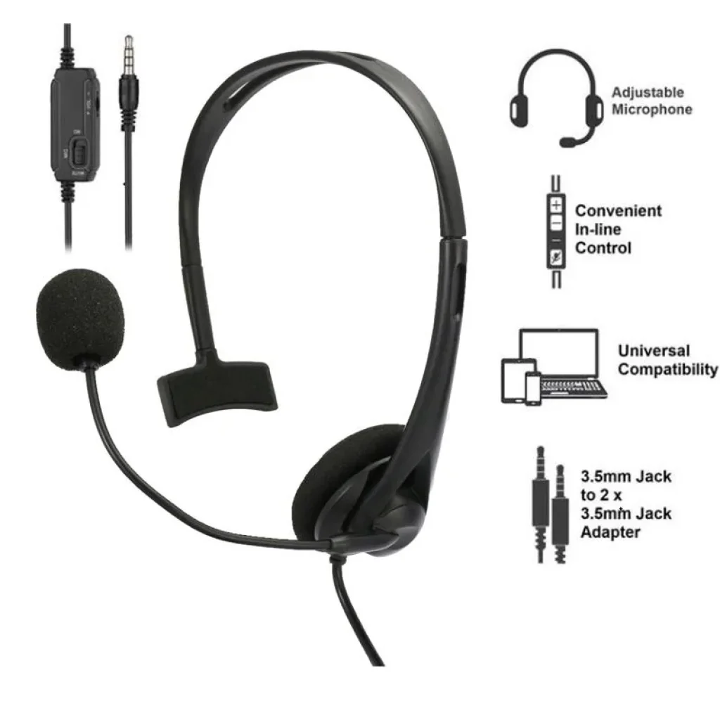 Гарнітура ПК моно On-ear 2E CH11 mini-jack, omni-mic, 1.2м, чорний, 2E-CH11MJ UA
