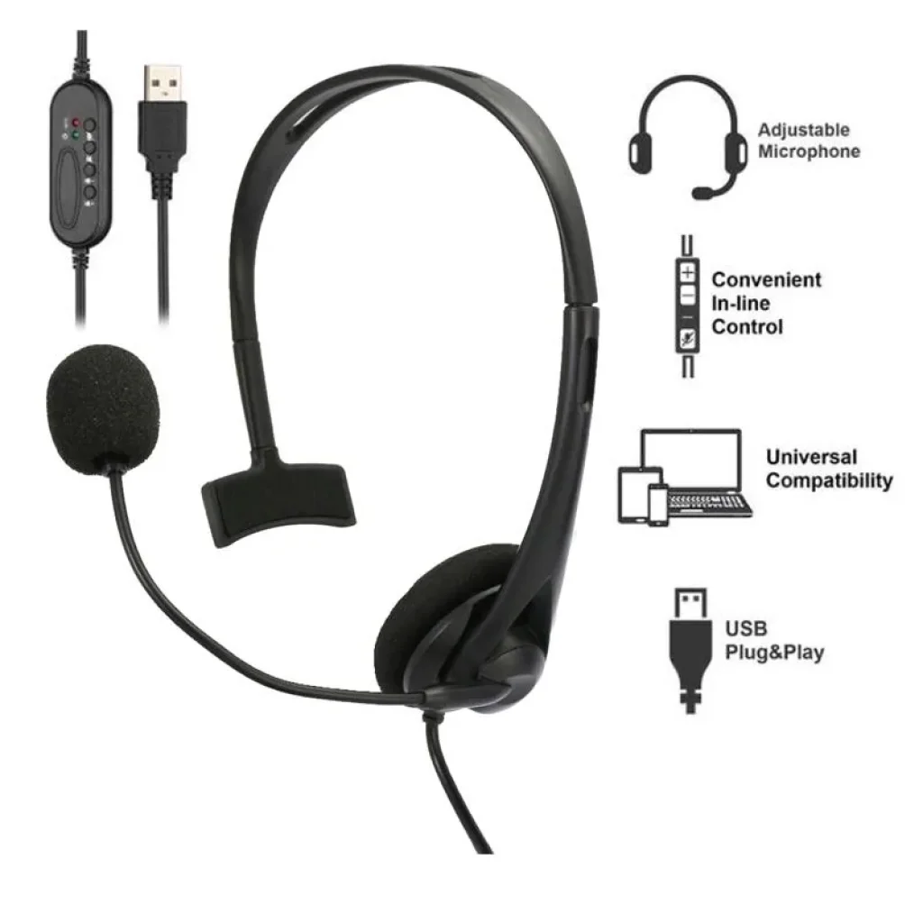 Гарнітура ПК моно On-ear 2E CH11 USB, omni-mic, 2м, чорний, 2E-CH11MU UA
