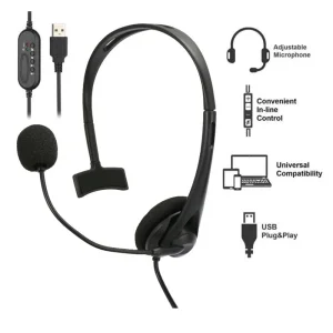 Гарнітура ПК моно On-ear 2E CH11 USB, omni-mic, 2м, чорний, 2E-CH11MU UA