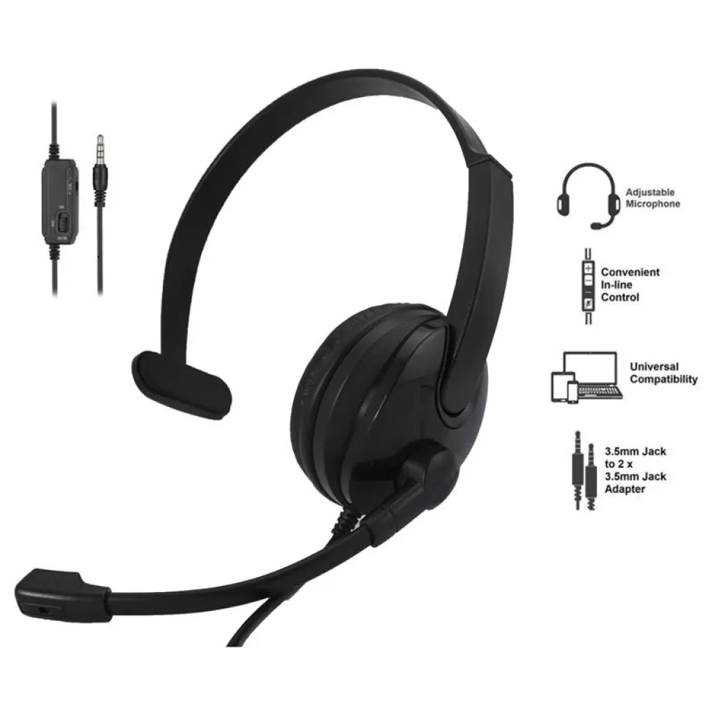 Гарнітура ПК моно On-ear 2E CH12 mini-jack, omni-mic, 1.2м, чорний, 2E-CH12MJ UA