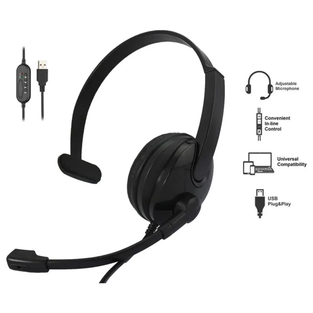 Гарнітура ПК моно On-ear 2E CH12 USB, omni-mic, 2м, чорний, 2E-CH12MU UA