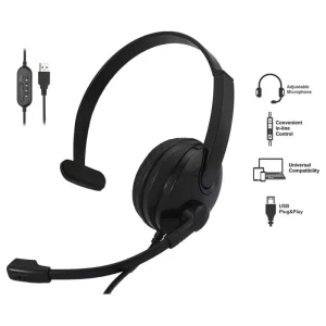Гарнітура ПК моно On-ear 2E CH12 USB, omni-mic, 2м, чорний, 2E-CH12MU UA