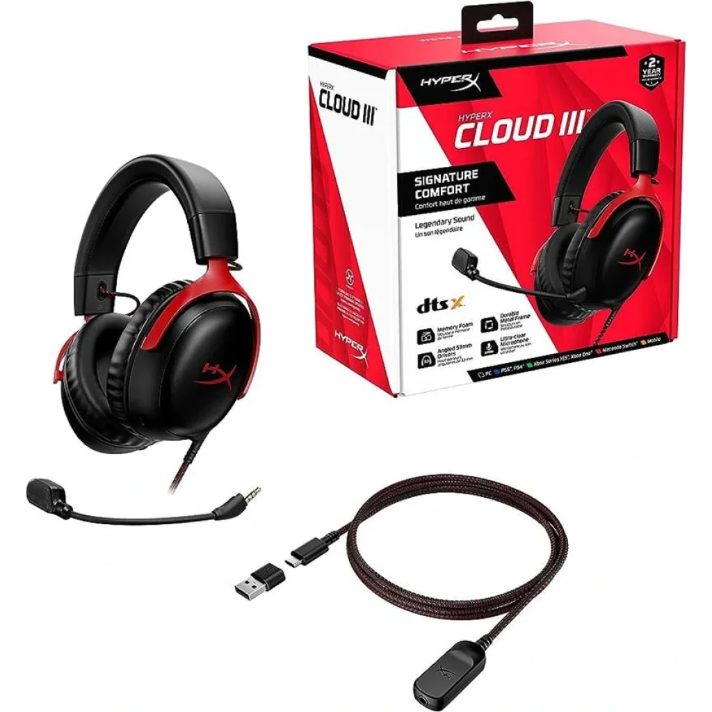 Гарнiтура HyperX Cloud III 3.5mm/USB-A/USB-C Black/Red, 727A9AA UA