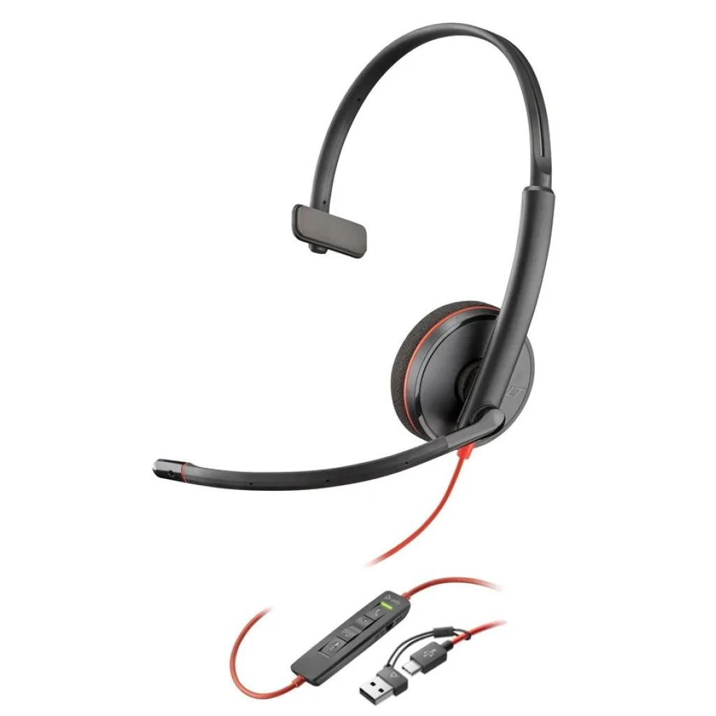 Гарнітура комп'ютерна моно On-ear Poly Blackwire 3210, USB-A, USB-C, всеспрямований, чорний, 8X214AA UA