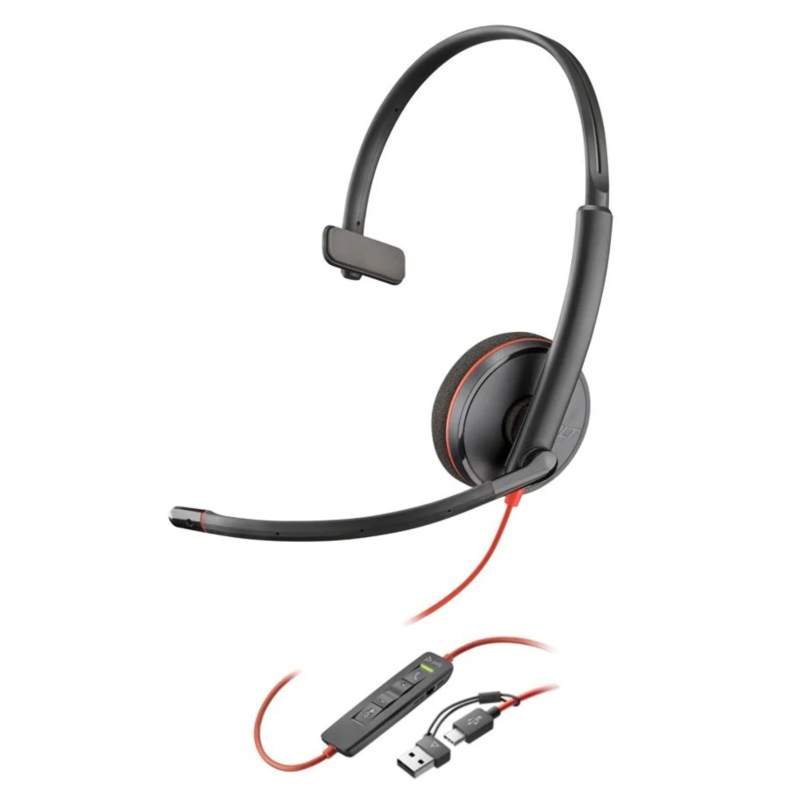 Гарнітура комп'ютерна моно On-ear Poly Blackwire 3210, USB-A, USB-C, всеспрямований, Black, 8X214AA UA