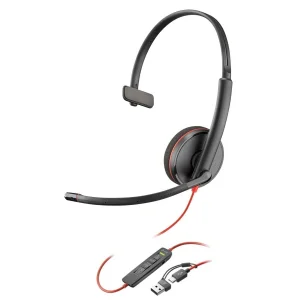 Гарнітура комп'ютерна моно On-ear Poly Blackwire 3210, USB-A, USB-C, всеспрямований, чорний, 8X214AA UA