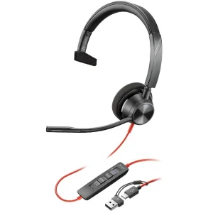 Гарнітура комп'ютерна моно On-ear Poly Blackwire 3310-M, USB-A, USB-C, всеспрямований, Microsoft Teams, чорний, 8X216AA UA