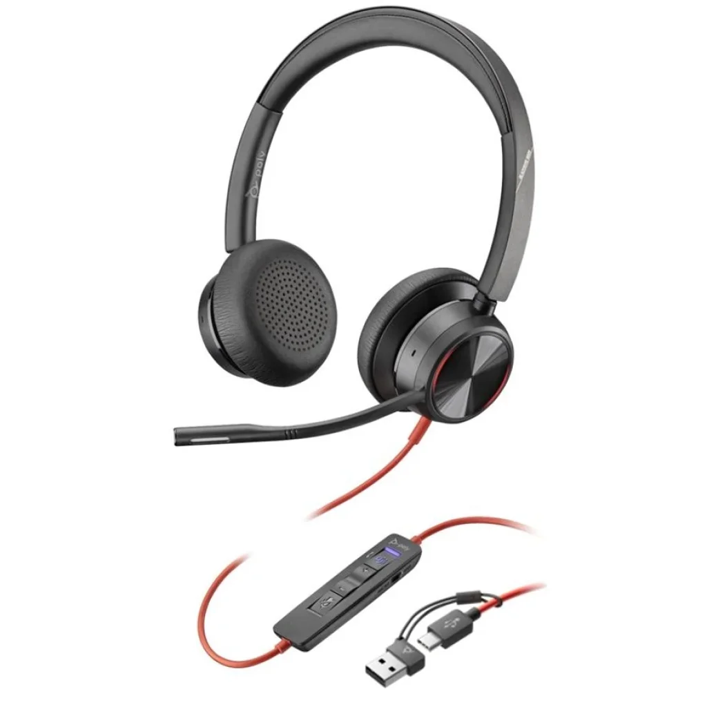 Гарнітура комп'ютерна стерео On-ear Poly Blackwire 8225-M, USB-A, USB-C, всеспрямований, ANC, Acoustic Fence, Microsoft Teams, чорний, 8X225AA UA UA