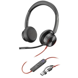 Гарнітура комп'ютерна стерео On-ear Poly Blackwire 8225-M, USB-A, USB-C, всеспрямований, ANC, Acoustic Fence, Microsoft Teams, чорний, 8X225AA UA UA