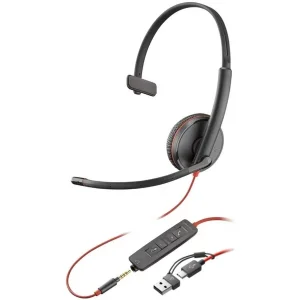 Гарнітура комп'ютерна моно On-ear Poly Blackwire 3215, USB-A, USB-C, 3.5 мм, всеспрямований, чорний, 8X227AA UA
