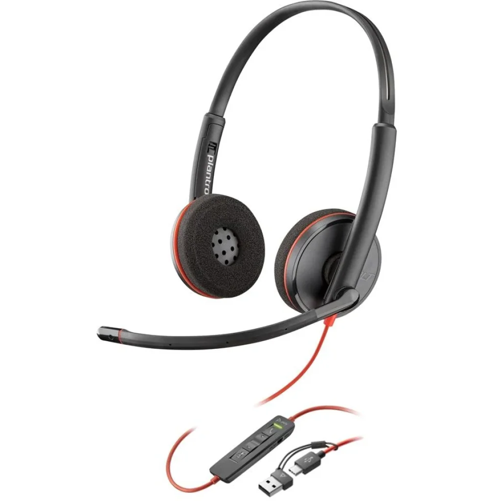 Гарнітура комп'ютерна стерео On-ear Poly Blackwire 3220, USB-A, USB-C, всеспрямований, чорний, 8X228AA UA