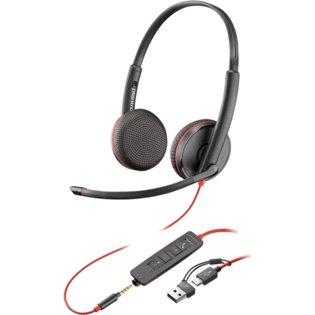 Гарнітура комп'ютерна стерео On-ear Poly Blackwire 3225, USB-A, USB-C, 3.5 мм, всеспрямований, чорний, 8X229AA UA