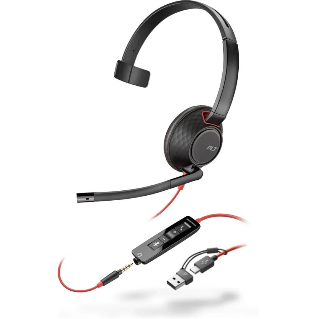 Гарнітура комп'ютерна моно On-ear Poly Blackwire 5210, USB-A, USB-C, 3.5 мм, всеспрямований, чорний, 8X230AA UA