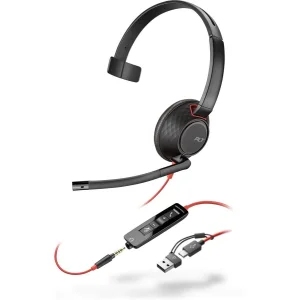 Гарнітура комп'ютерна моно On-ear Poly Blackwire 5210, USB-A, USB-C, 3.5 мм, всеспрямований, чорний, 8X230AA UA