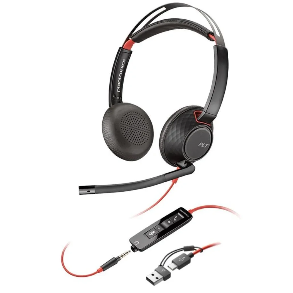 Гарнітура комп'ютерна стерео On-ear Poly Blackwire 5220, USB-A, USB-C, 3.5 мм, всеспрямований, noise canceling, чорний, 8X231AA UA