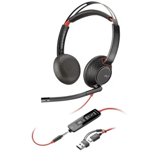 Гарнітура комп'ютерна стерео On-ear Poly Blackwire 5220, USB-A, USB-C, 3.5 мм, всеспрямований, noise canceling, Black, 8X231AA UA